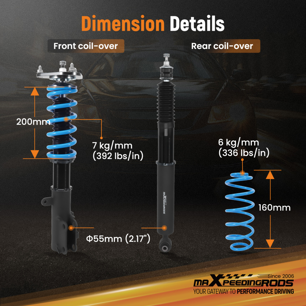 MaXpeedingrods T6 Coilovers Lowering Coils compatible for TOYOTA COROLLA IM 2017-2018 compatible for FWD