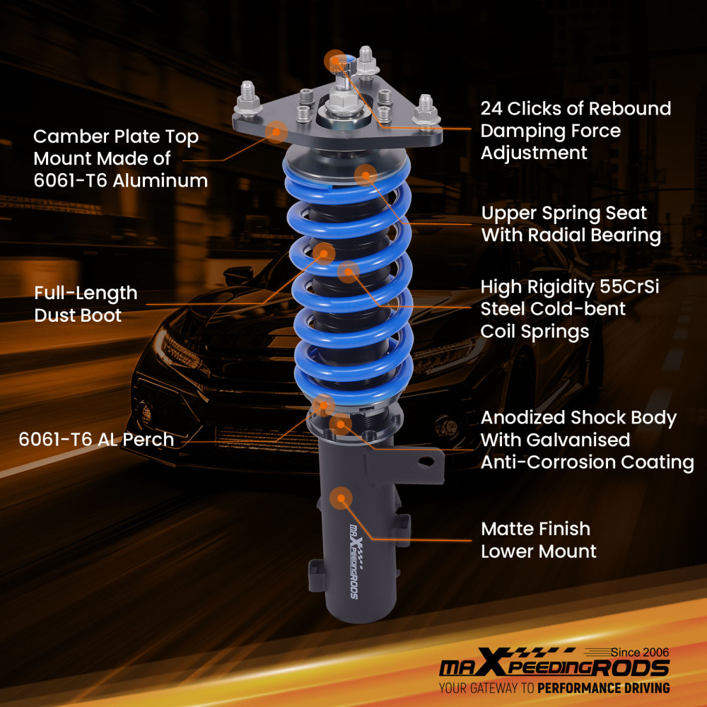 MaXpeedingrods T6 Coilovers 24 Way Damper Lowering Kit compatible for Kia Forte 2014-2018