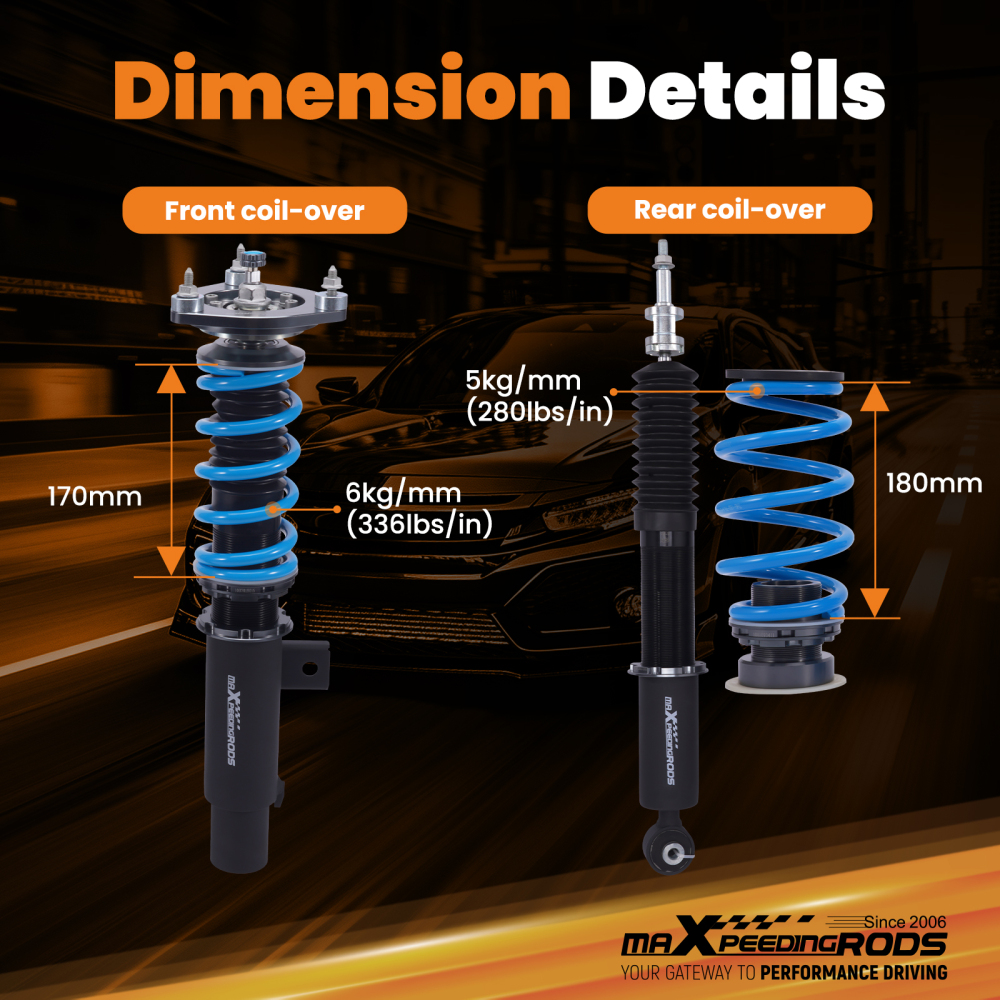 MaXpeedingrods T6 Coilover *49.5mm Shock Strut compatible for VW Jetta MK5 MK6 2005-2019
