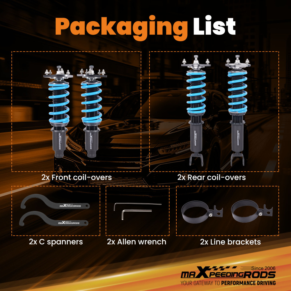 MaXpeedingrods Damper Height Adjustable Coil Spring Shock Absorber Compatible For Honda Prelude 1992-2001 Lowering Kit