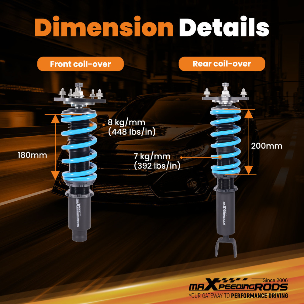 MaXpeedingrods Damper Height Adjustable Coil Spring Shock Absorber Compatible For Honda Prelude 1992-2001 Lowering Kit