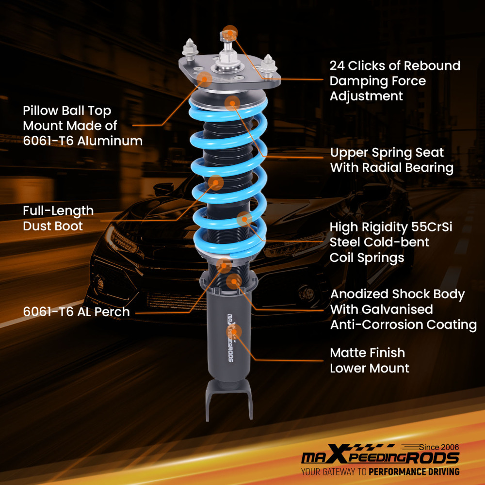 MaXpeedingrods Damper Height Adjustable Coil Spring Shock Absorber Compatible For Honda Prelude 1992-2001 Lowering Kit