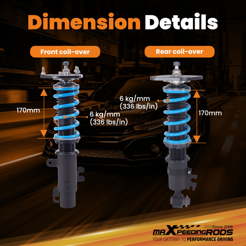 MaXpeedingrods T6 Coilover 24 Level Damper compatible for Mini Cooper (R56) Hatchback 07-13