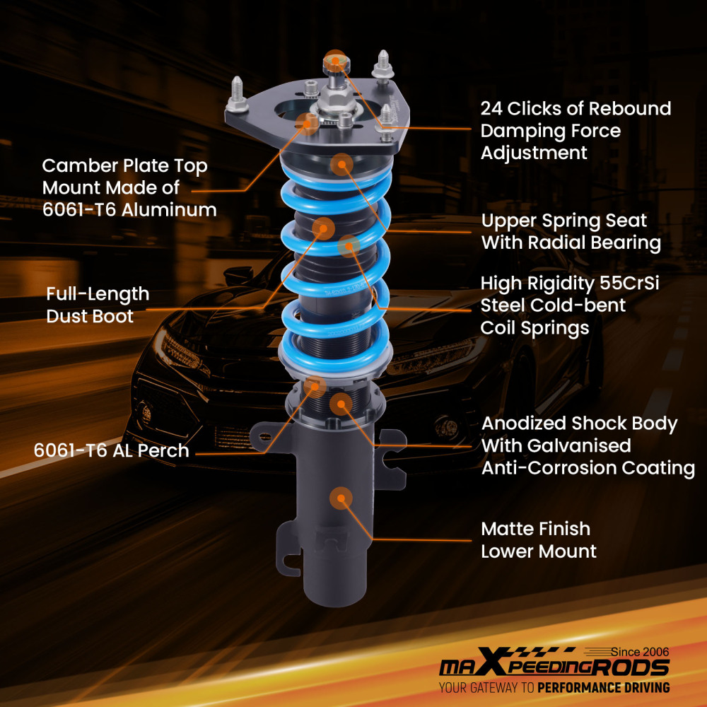 MaXpeedingrods T6 Coilover 24 Level Damper compatible for Mini Cooper (R56) Hatchback 07-13