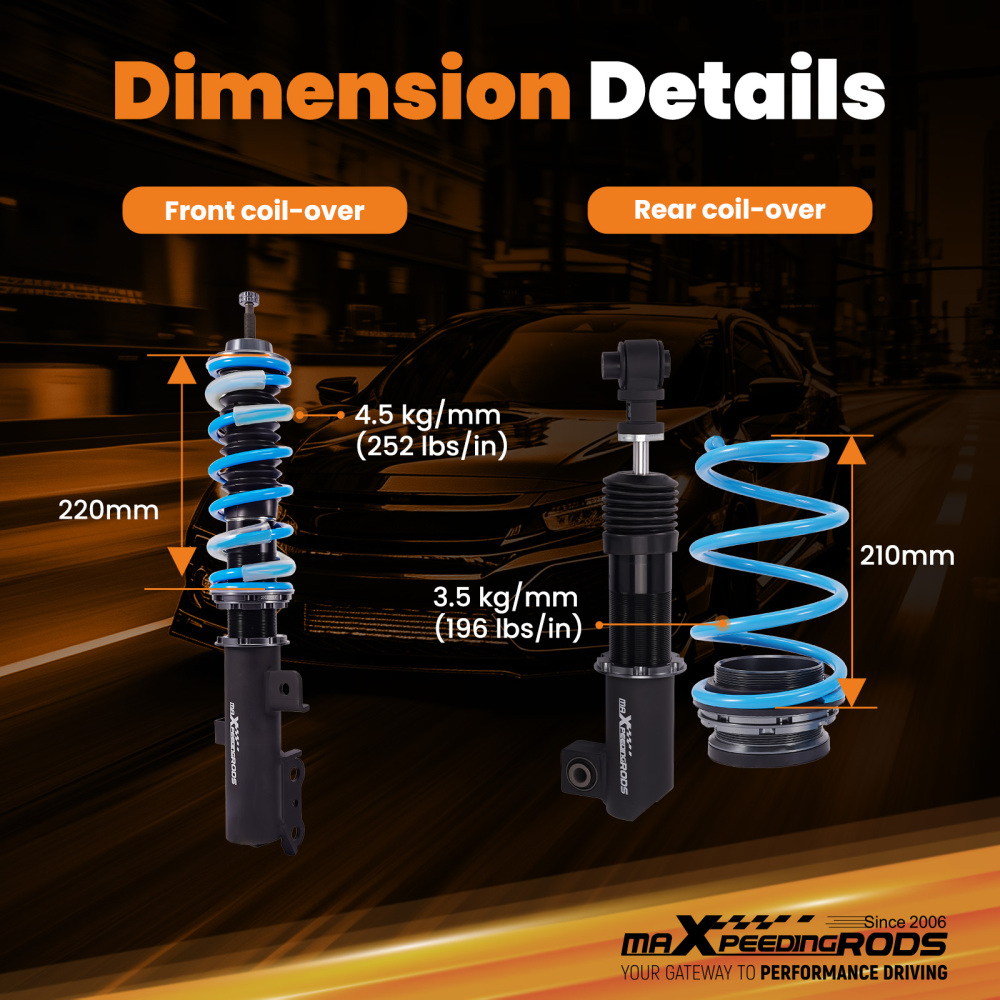 MaXpeedingrods T6 Coilovers 24 Way Adjustable Damper Struts compatible for Kia Soul 10-13