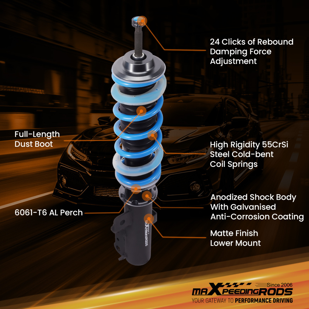MaXpeedingrods T6 Coilovers 24 Way Adjustable Damper Struts compatible for Kia Soul 10-13