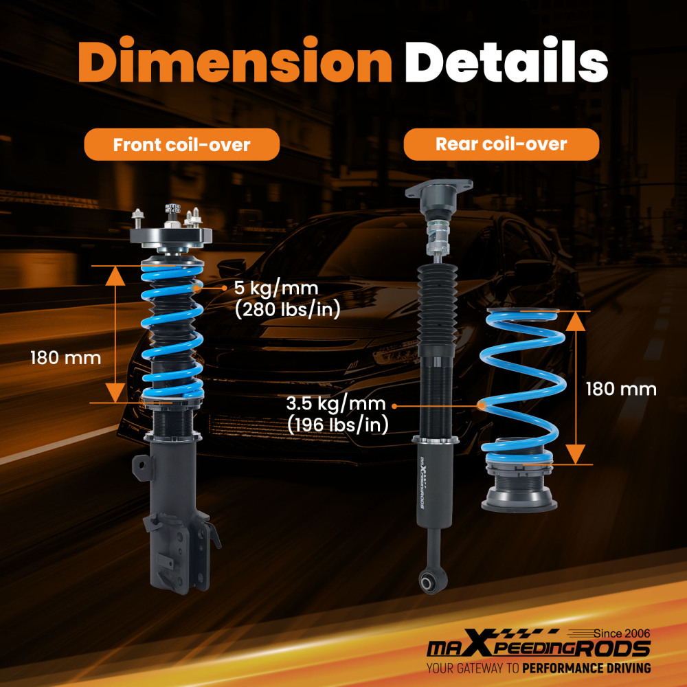 MaXpeedingrods T6 Coilover 24 Level Damper Shock compatible for Ford Fiesta ST 2014-2018