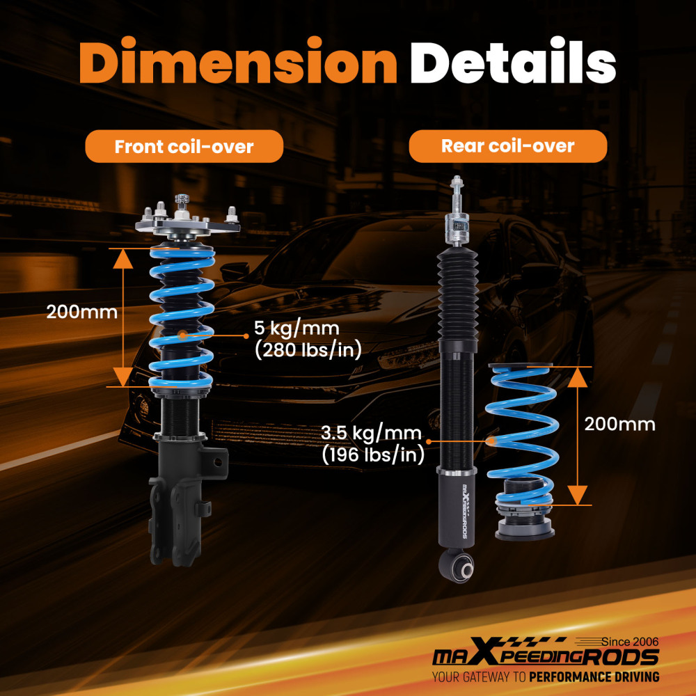 MaXpeedingrods Racing Adjustable Coilovers Shocks Kit compatible for Hyundai Elantra 17-20