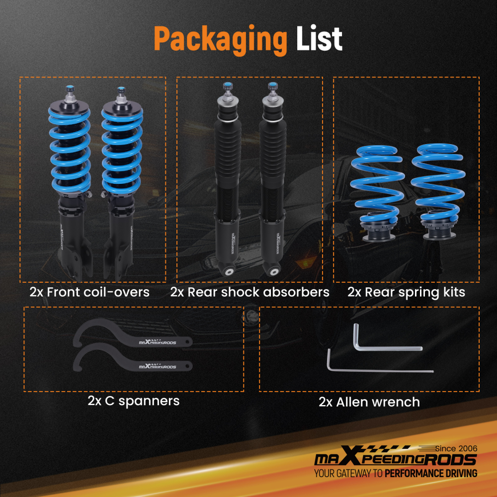 MaXpeedingrods T6 Coilover Lowering Kit Damper Adjustable compatible for Toyota Yaris 13-19