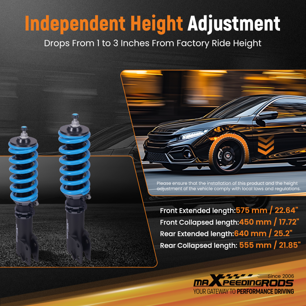 MaXpeedingrods T6 Coilover Lowering Kit Damper Adjustable compatible for Toyota Yaris 13-19