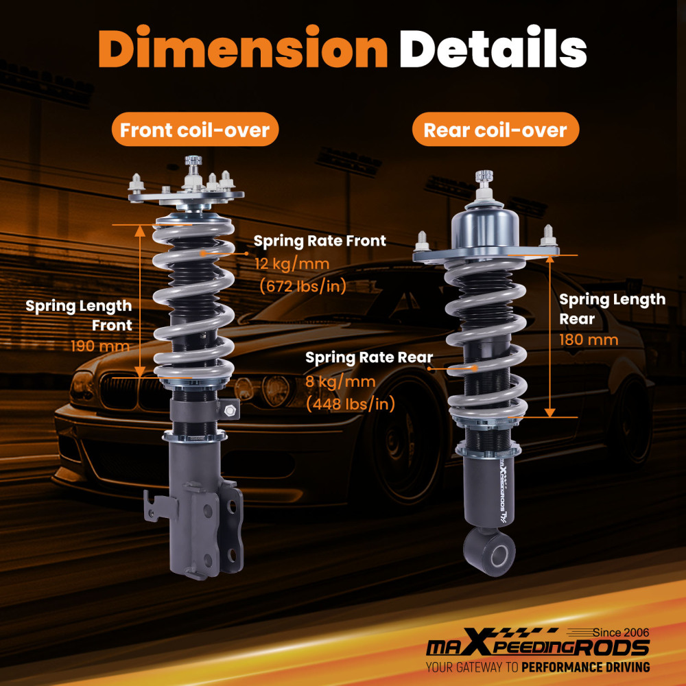 MaXpeedingrods T7 Coilovers Kit w/24 Way Adjustable compatible for Toyota Corolla 2003-2008