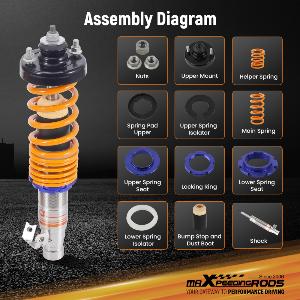 MaXpeedingrods C1 Coilovers Full Stainless-Steel Body compatible for Honda Civic 1992-2000