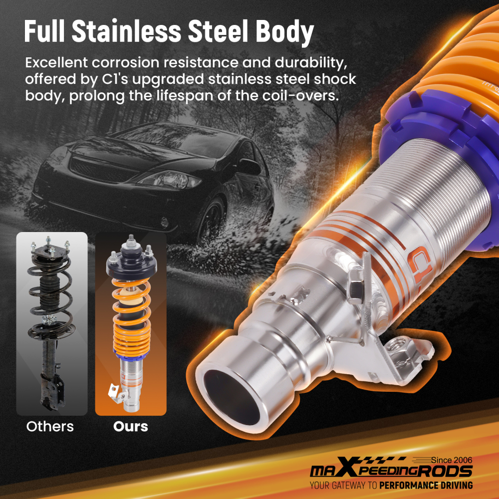 MaXpeedingrods C1 Coilovers Full Stainless-Steel Body compatible for Honda Civic 1992-2000
