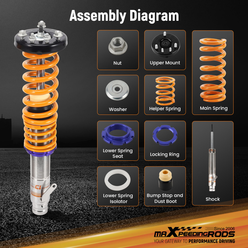 C1 Coilovers compatible for Honda Accord CL CM CN 2003-2007 Stainless Steel