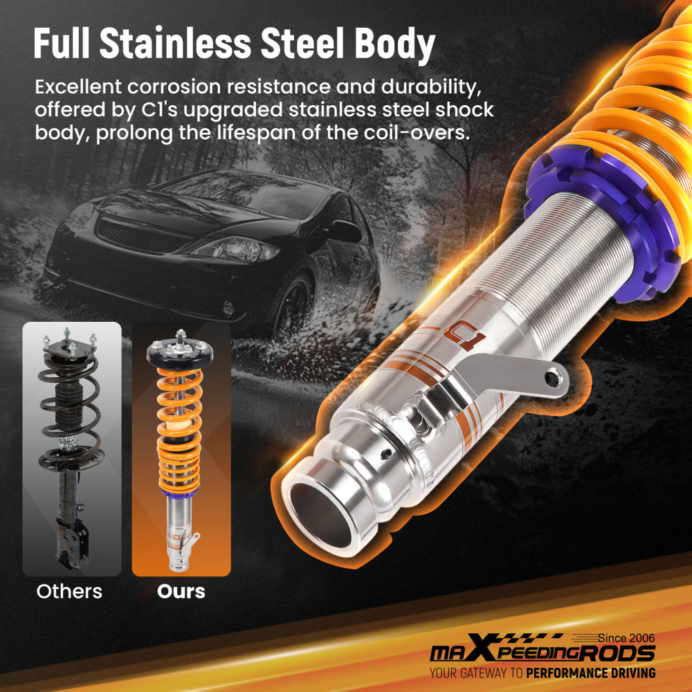 C1 Coilovers compatible for Honda Accord CL CM CN 2003-2007 Stainless Steel