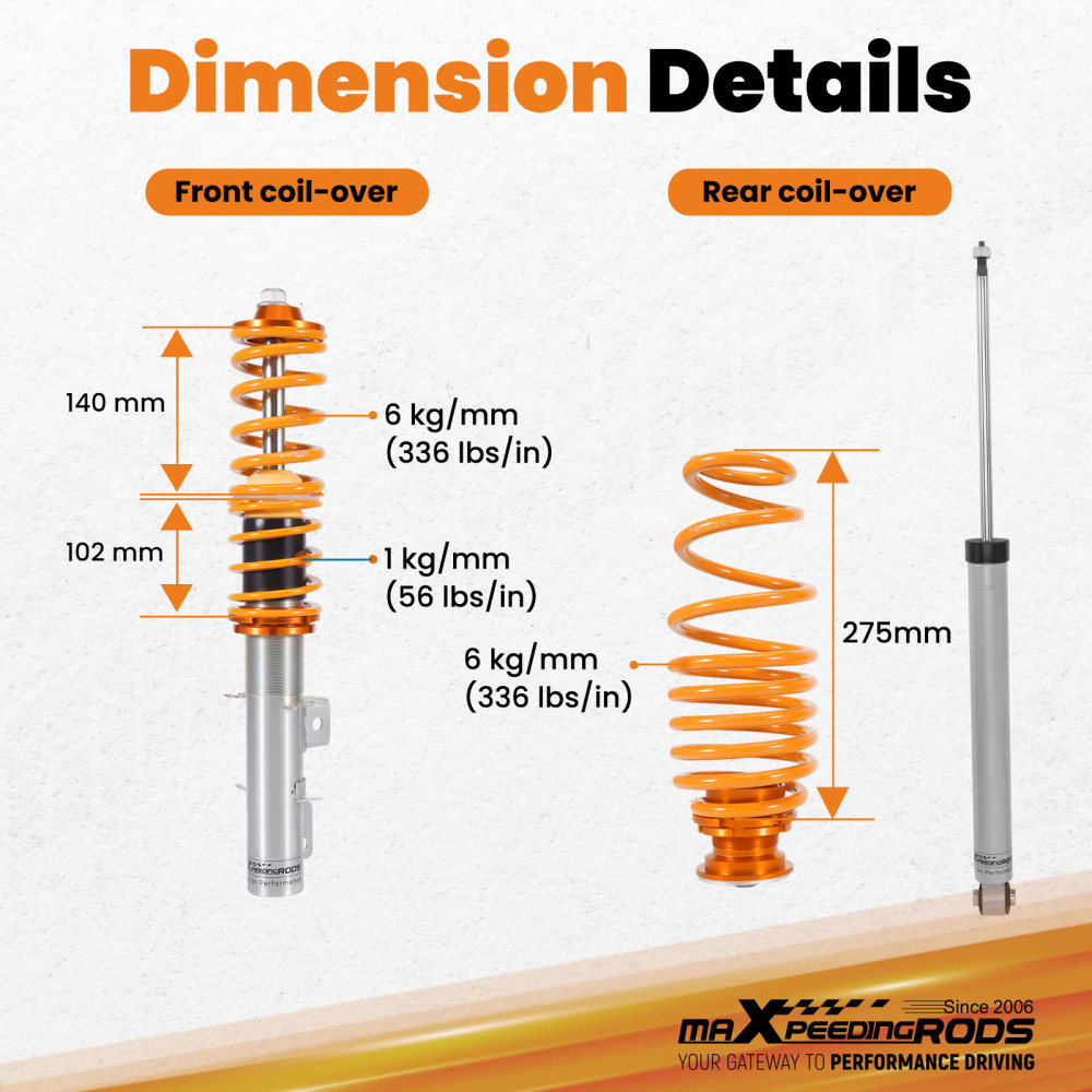 Compatible for Audi TT Coupe Roadster 8N 1.8T 1998 - 2006 Coilover Suspension Kit Coilovers