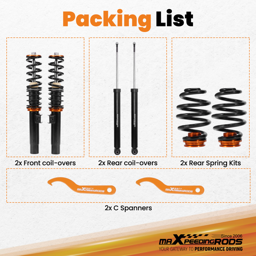 Coilovers compatible for BMW Z4 Roadster E85 2002-09 2.0i, 2.2i, 2.5i, 2.5 Si, 3.0i, 3.0 Si