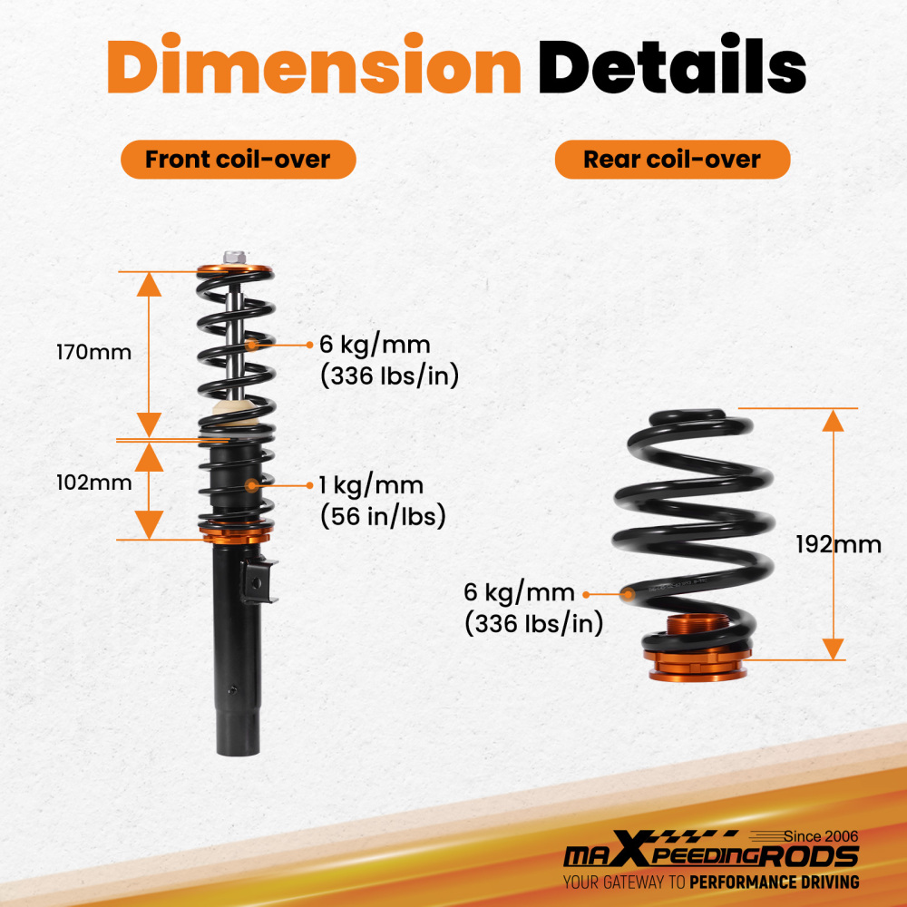 Coilovers compatible for BMW Z4 Roadster E85 2002-09 2.0i, 2.2i, 2.5i, 2.5 Si, 3.0i, 3.0 Si