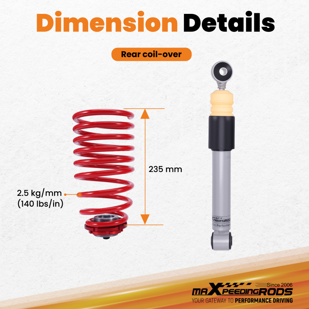 Rear Coilovers compatible for Fiat 500 compatible for Abarth 312 2008-2015 1.3 D Multijet 1.40.9