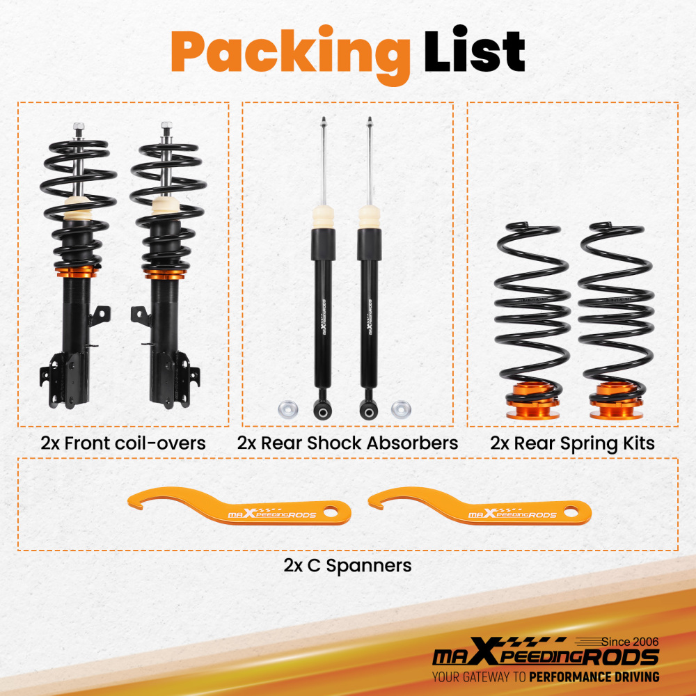 Coilovers Shock Springs compatible for Ford Fiesta MK7 (Fiesta VI) JA8 2008-2019 1.0-1.6