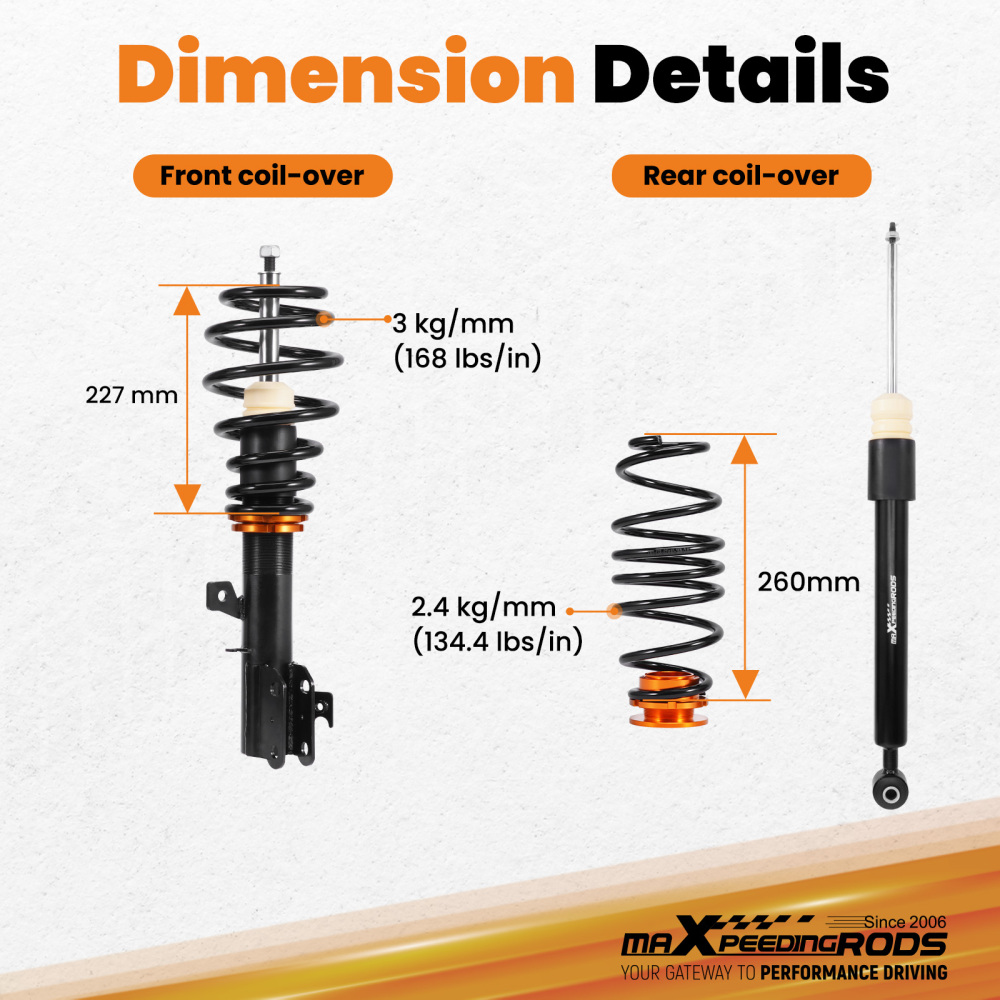 Coilovers Shock Springs compatible for Ford Fiesta MK7 (Fiesta VI) JA8 2008-2019 1.0-1.6