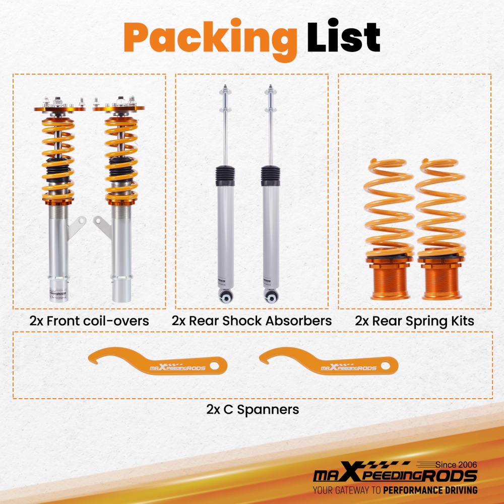 Kit Amortisseurs Suspensions Combine Filete compatible pour VW Golf 7 Audi A3 8V 2015 a 2019