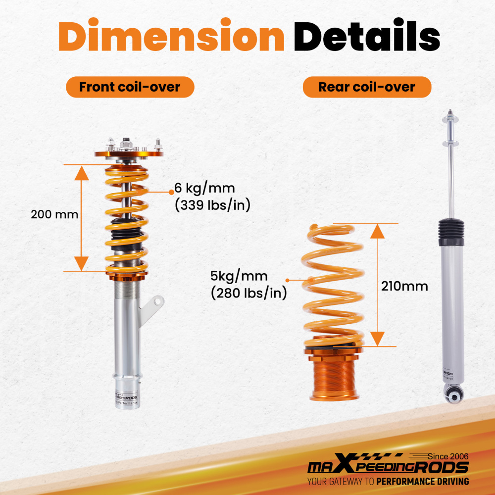 Kit Amortisseurs Suspensions Combine Filete compatible pour VW Golf 7 Audi A3 8V 2015 a 2019