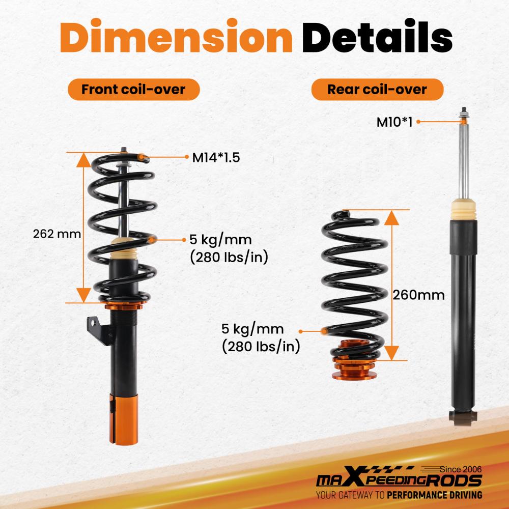 Coilovers Kit compatible for VW Golf Mk7 5G BA5 1.0 1.2 1.4 TSI Sportsvan compatible for Audi A3 8V S3