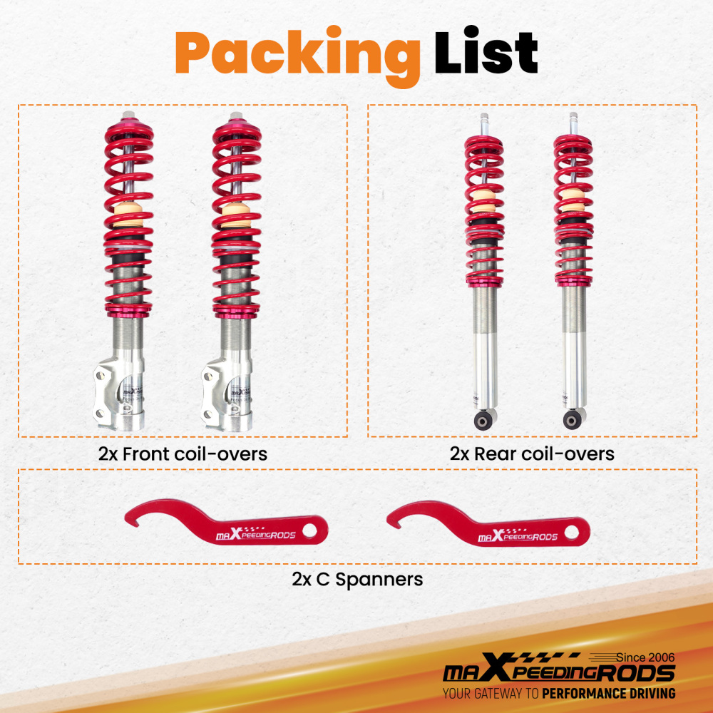 Kit de Combinés Filetés compatible pour VW Golf 2 3 1983-2002 Réglable Coilover Suspension