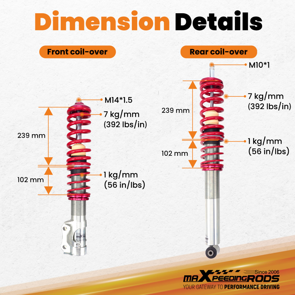 Kit de Combinés Filetés compatible pour VW Golf 2 3 1983-2002 Réglable Coilover Suspension