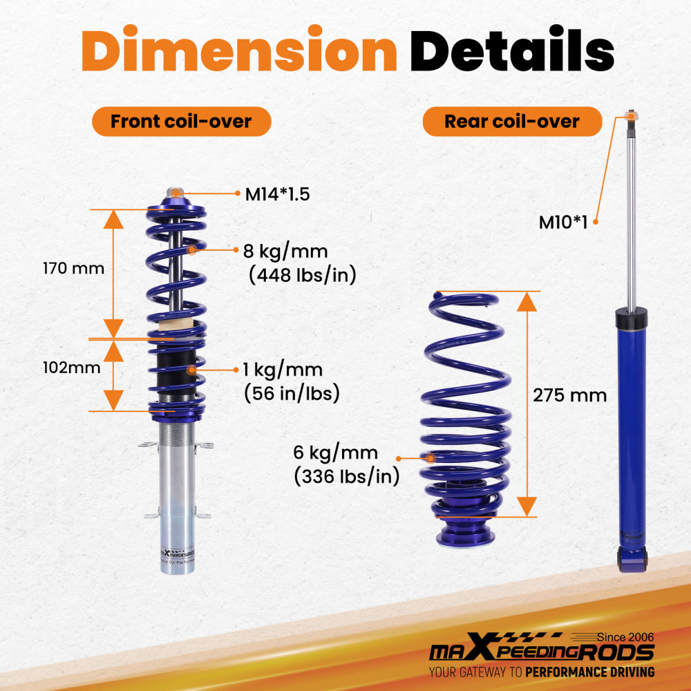 Coilover Suspension Kit compatible for Volkswagen VW Golf Mk4 New Beetle 9C1 1.6 1.8 T 2.0