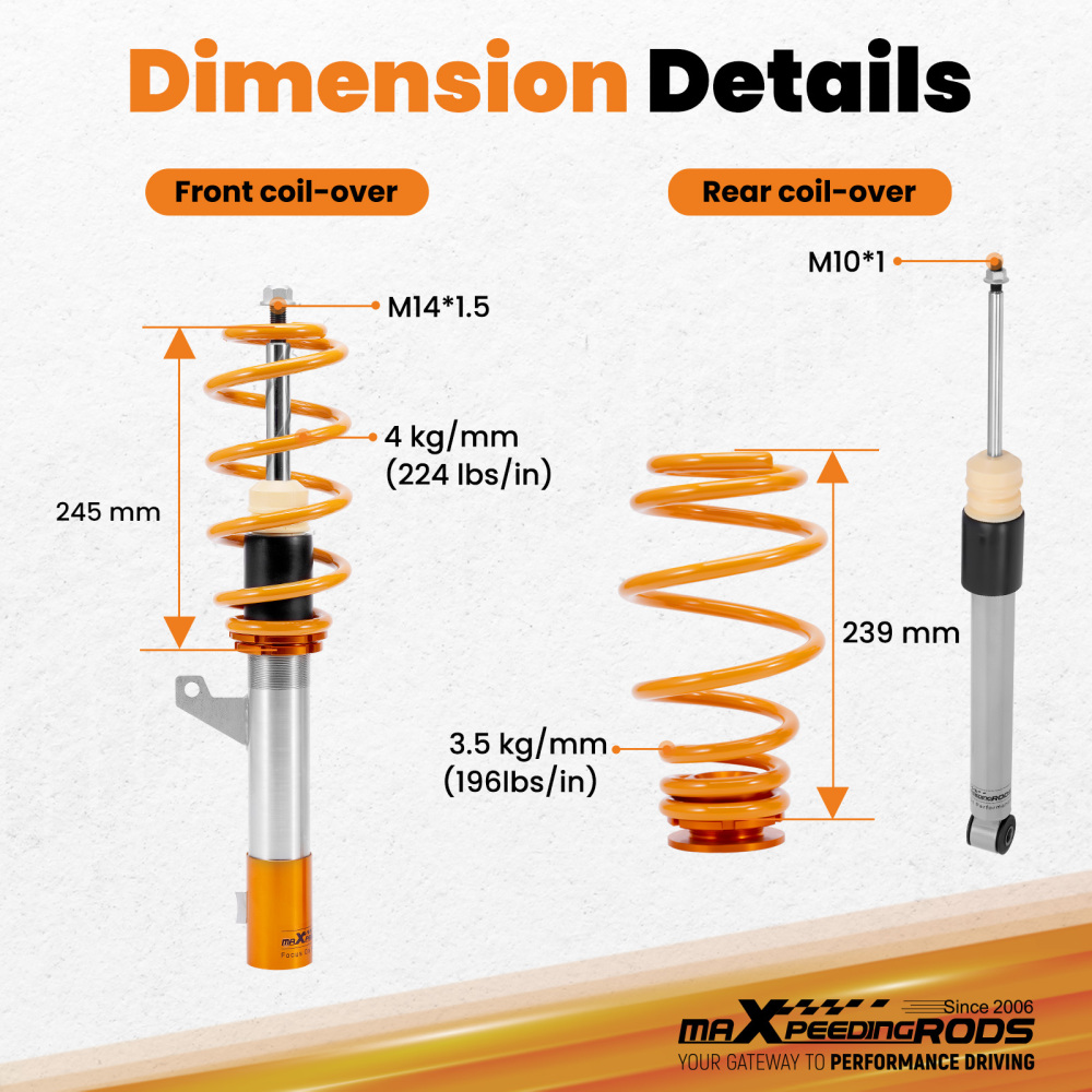 Coilovers compatible for VW Volkswagen Golf Mk5 Mk6 Adjustable Suspension Coilover Struts