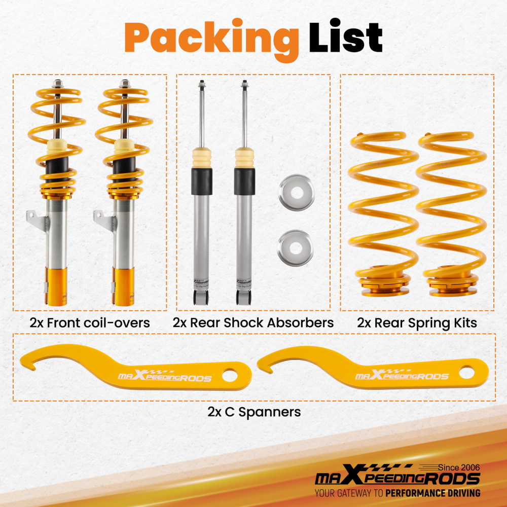 Compatible for VW MK5 MK6compatible compatible for Golf/GTI/R32 Beetle 2006-2014 Coil Spring Strut Coilovers Full Kit Lowering Kit