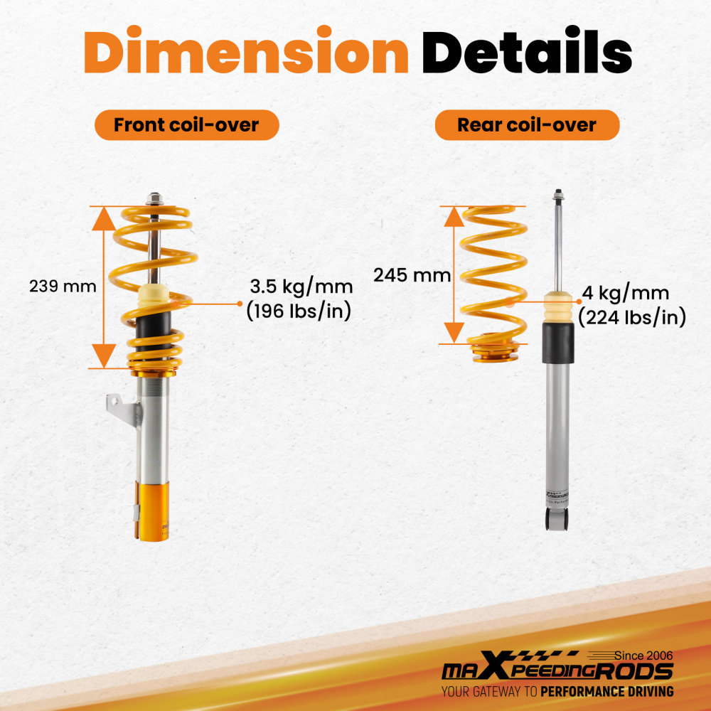 Compatible for VW MK5 MK6compatible compatible for Golf/GTI/R32 Beetle 2006-2014 Coil Spring Strut Coilovers Full Kit Lowering Kit