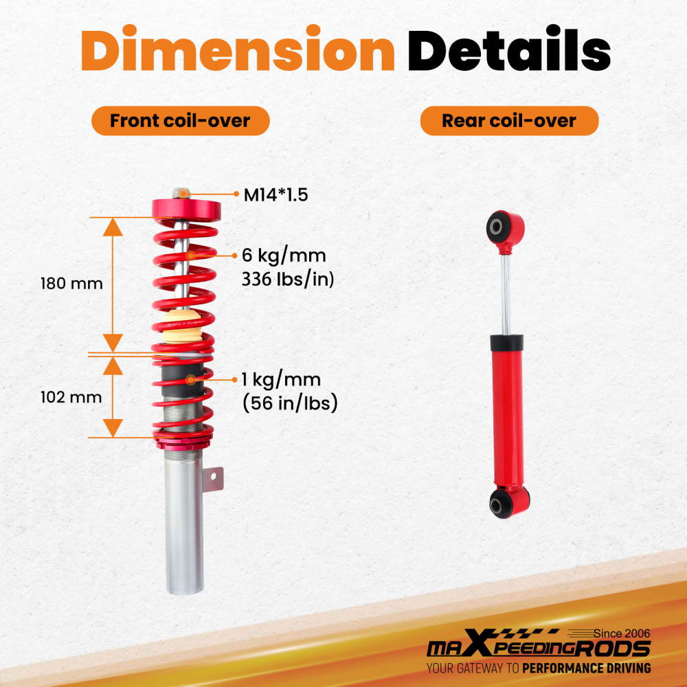 Amortisseurs Combinés Filetés compatible pour Peugeot 206 1998-2012 1.1 1.4 2.0 16V