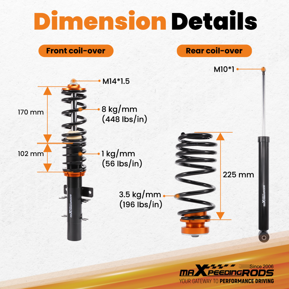 maXpeedingrods Coilovers compatible for VW Polo MK5 6R/6C compatible for Audi A1 8X compatible for Seat MK4 6J