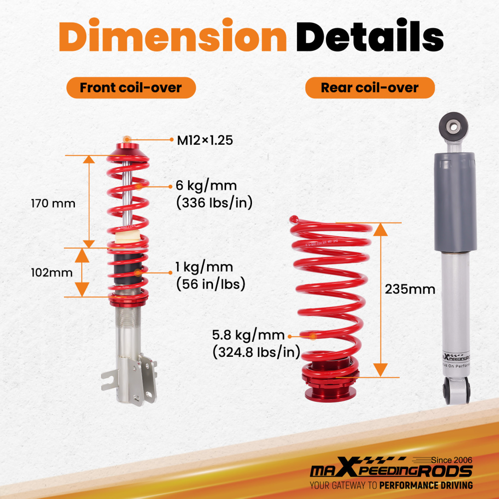 Coilovers Front Rear compatible for Fiat Punto MK2 188 1999-2012 1.2 1.3 1.4 1.6 1.8 1.9