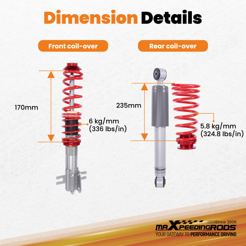 Coilovers Suspension Kit compatible for Fiat Punto 188 1999-2012 1.9 JTD 1.3