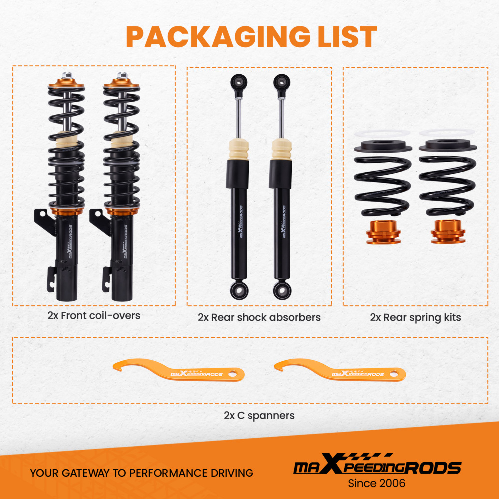 assetto Coilover filettato compatibile per Audi TT 8N Coupe 1.8T Quattro / 3.2 Quattro 98-06