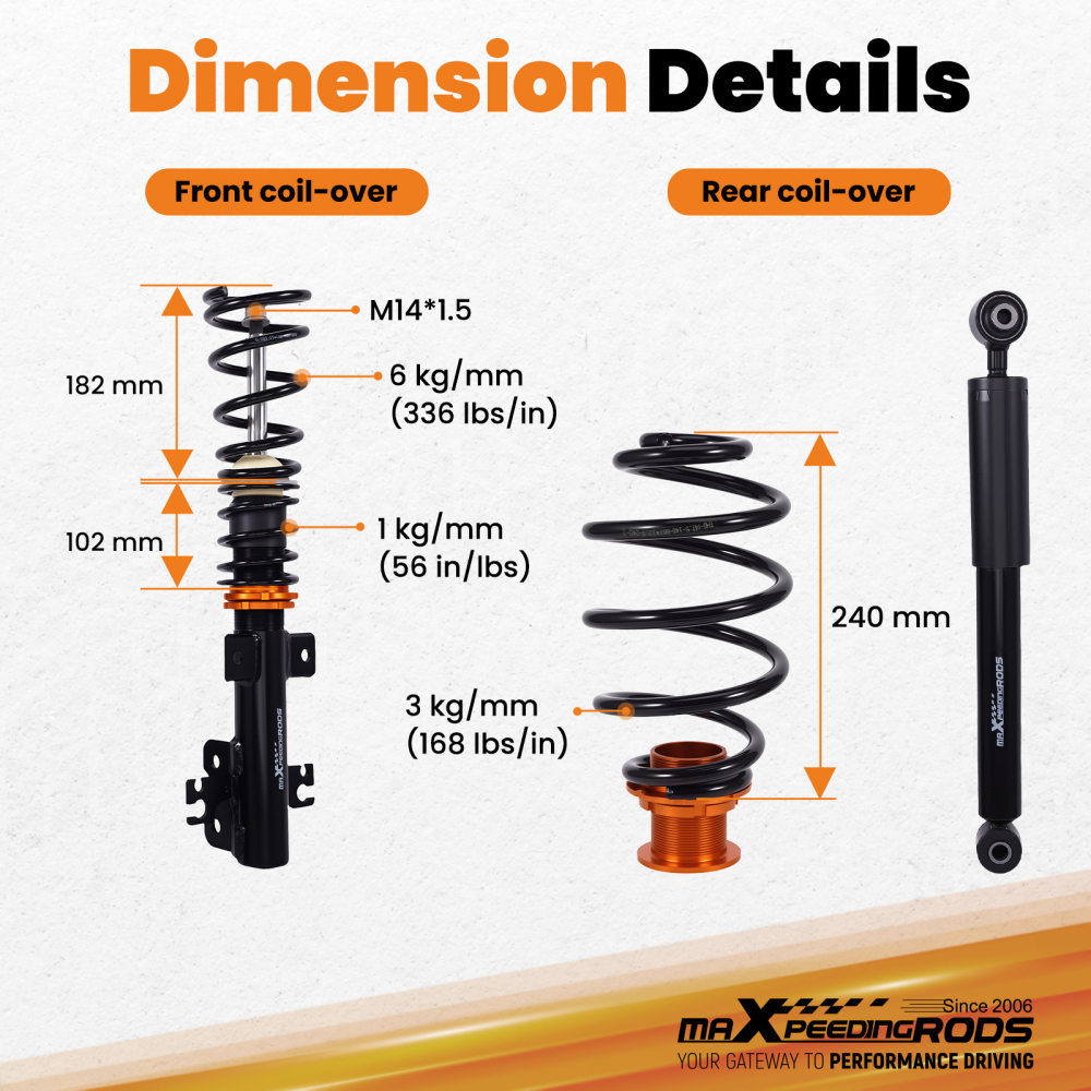 Amortisseurs filetés compatible pour Opel Vectra C 2002-2008 Break 2.8 V6 Turbo 1.9 CDTi 2.2