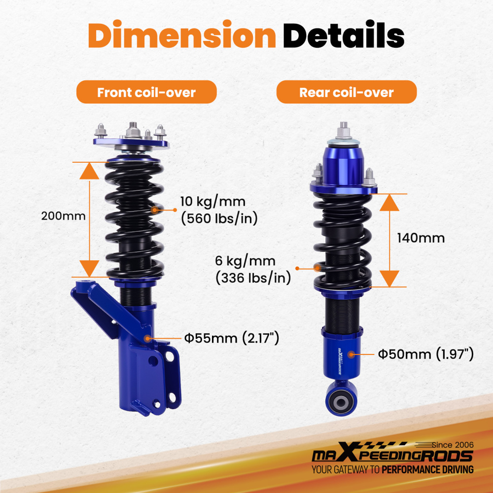 Coilovers Shock Struts Kit compatible for Honda Civic Coilover ES1 compatible for Honda Civic EU3 2001-05
