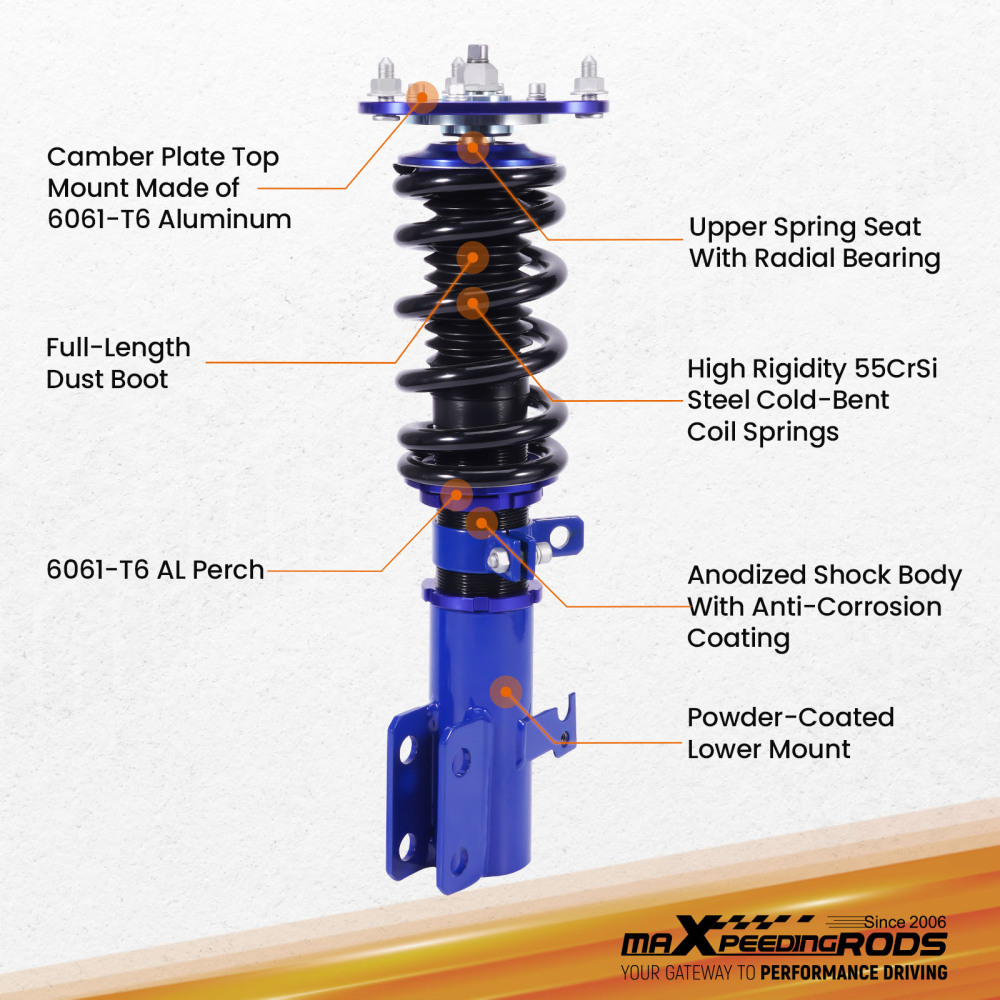 Suspension Coil Struts Tuning Coilovers Kits ApplicationCompatible compatible for Toyota Corolla 9th Gen. (E130) 2003-2008 USA and other markets lowering kit