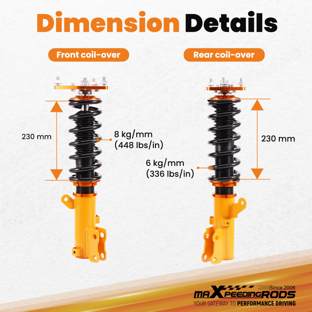 Compatible for Hyundai Tiburon 2003-2008 Adjustable Height Shocks Absorbers Coilovers Kit Lowering Kit