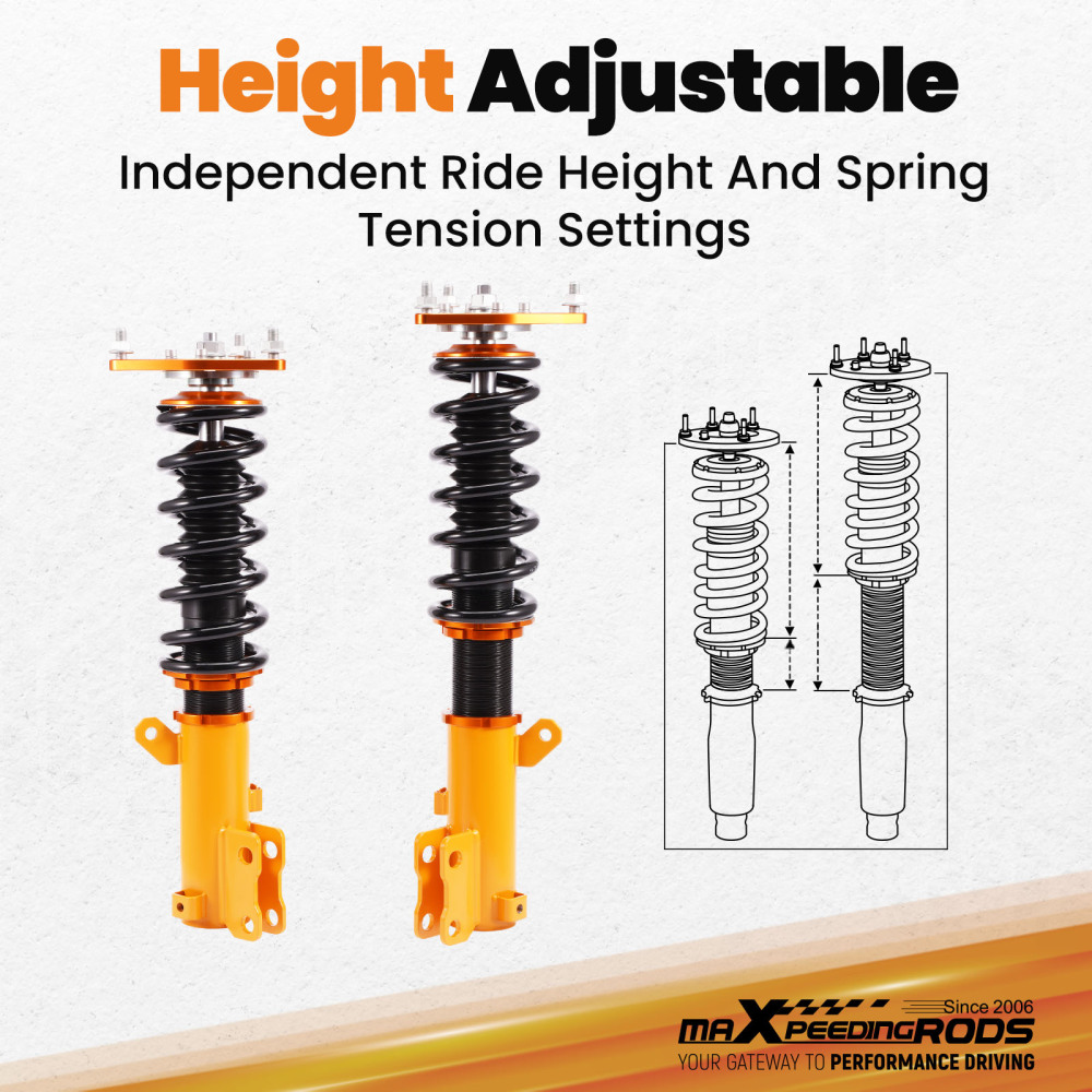 Compatible for Hyundai Tiburon 2003-2008 Adjustable Height Shocks Absorbers Coilovers Kit Lowering Kit