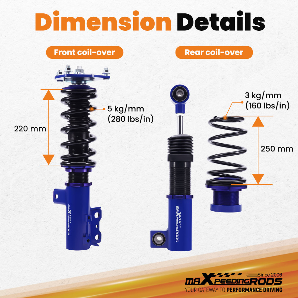 Coilovers Kit compatible for Hyundai Veloster 2012-2017 1.6L Adj. Height Shock Absorbers