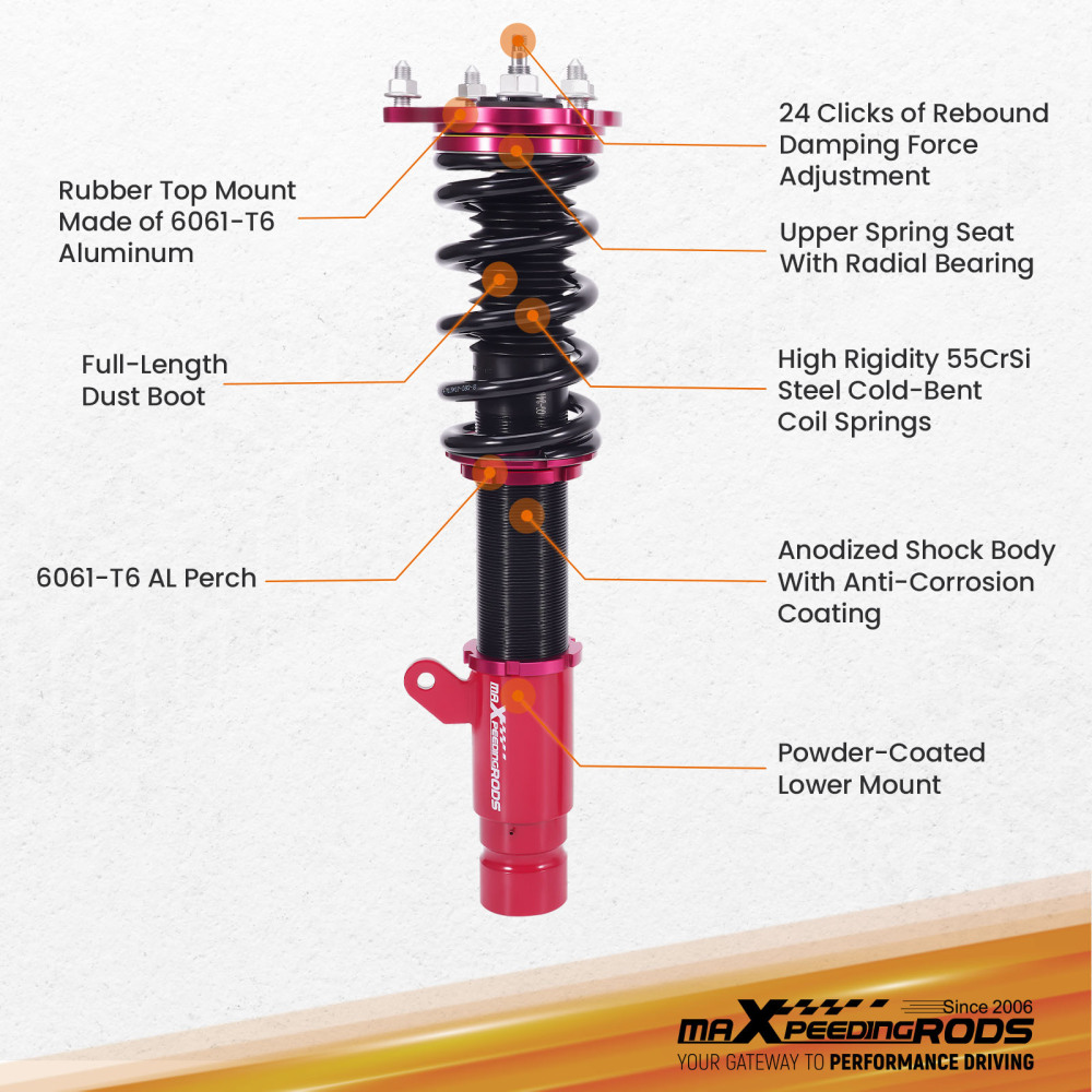 24 Way Adjustable Damper Coilovers Suspension Kit compatible for Honda Accord 18-21 w/o ADS