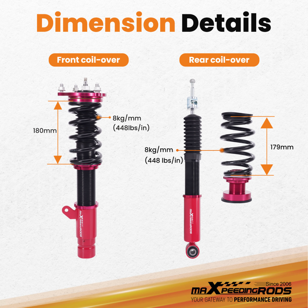 24 Way Adjustable Damper Coilovers Suspension Kit compatible for Honda Accord 18-21 w/o ADS
