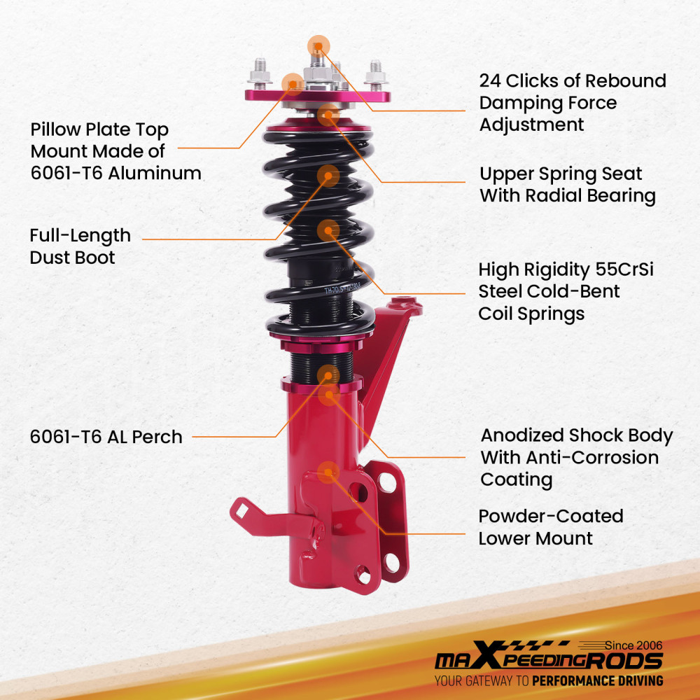 MaXpeedingrods 24 Way Adjustable Damper Coilovers Struts Kit compatible for Acura RSX 02-06
