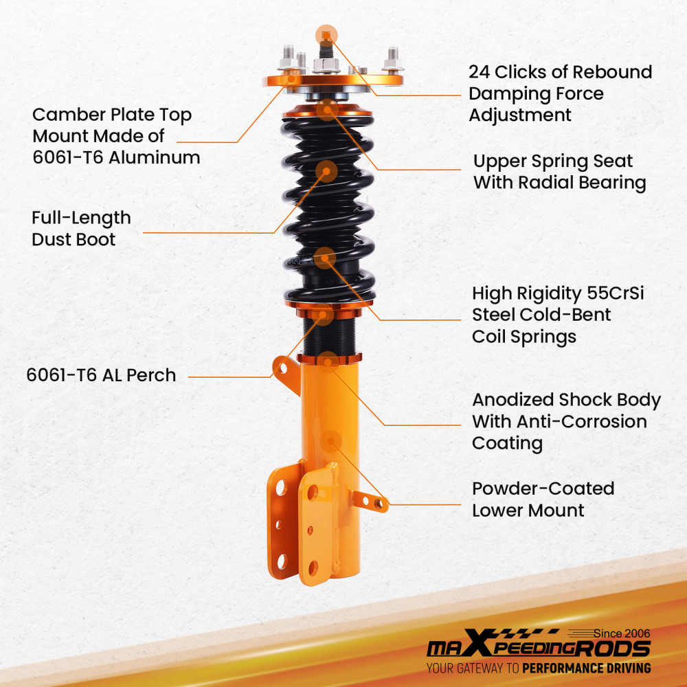2007 - 2012 compatible for Dodge Caliber compatible for SRT-4 Adjustable Damper Suspension Kit Coilovers Lowering Kit