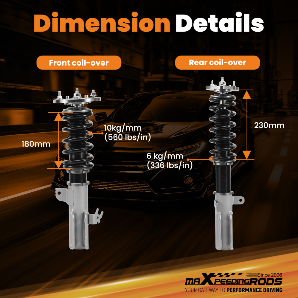 1992 - 2003 compatible for Lexus Compatible for Toyota Camry Coil Over Spring Adjustable Height Shock Absorbers Struts Grey 